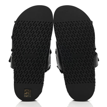 Hermes Calfskin Woolskin Womens Chypre Sandals 39 Black 5 of 8