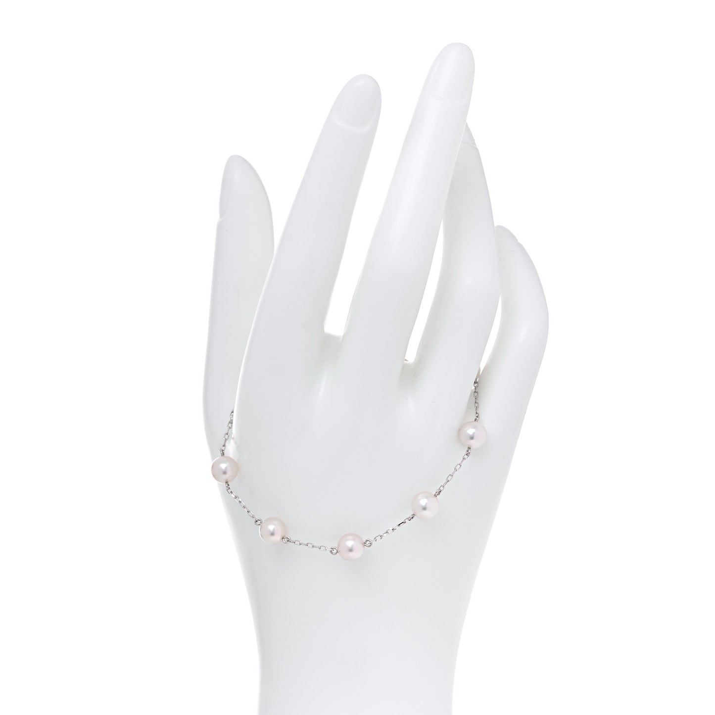 18K White Gold 6.5mm Akoya Pearl Station Bracelet