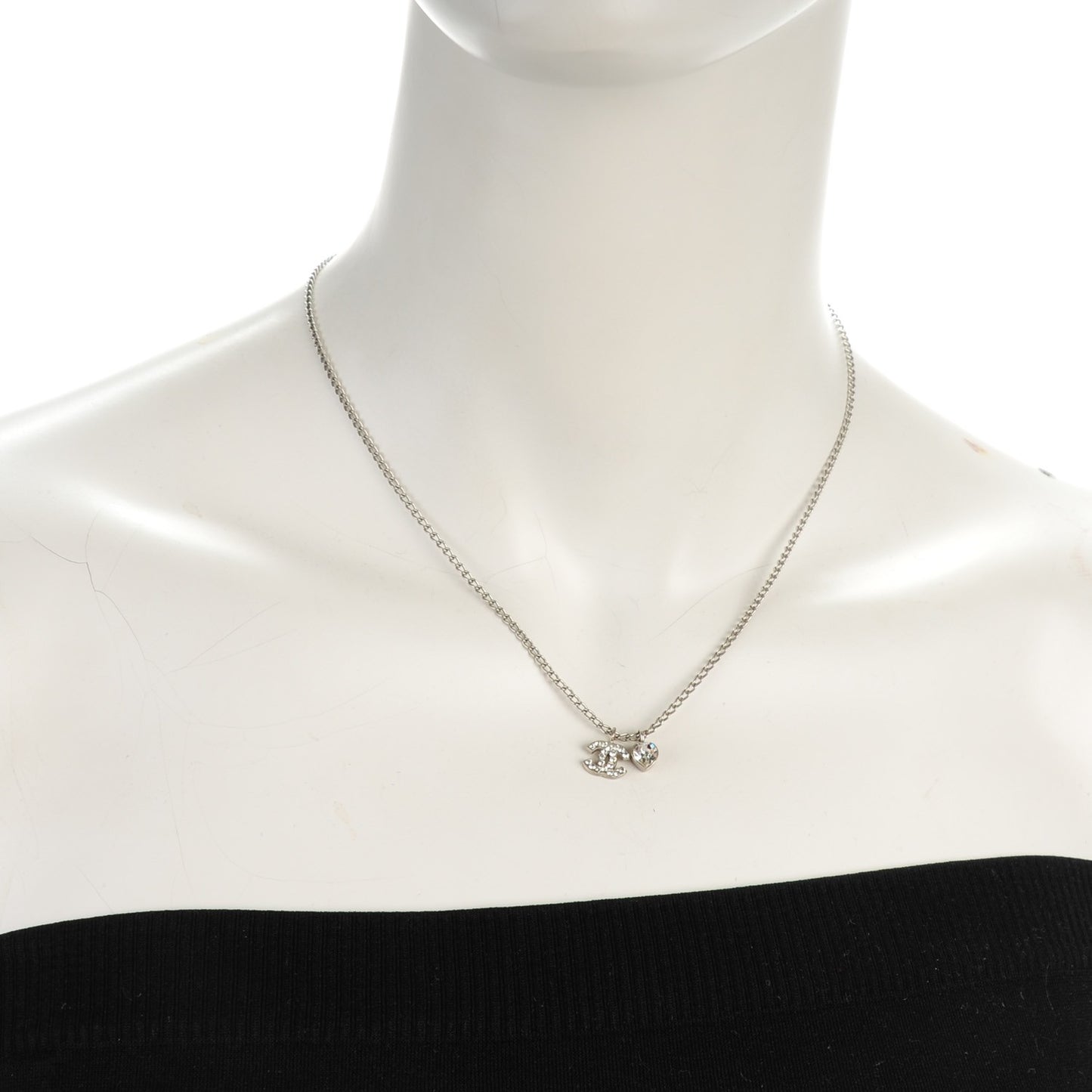 Crystal Mini Heart CC Necklace Silver