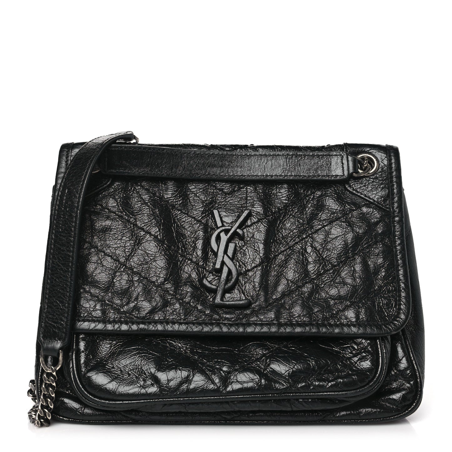 SAINT LAURENT Crinkled Calfskin Matelasse Monogram Baby Niki Chain Satchel Black
