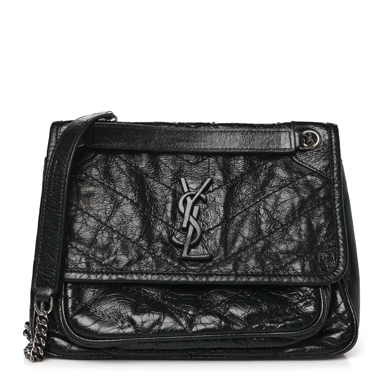 Saint Laurent SAINT LAURENT Crinkled Calfskin Matelasse Monogram Baby Niki Chain Satchel Black 1 of 8