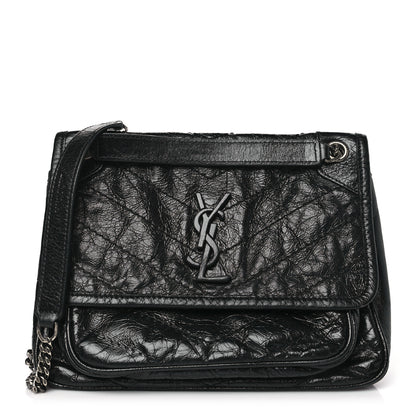 Saint Laurent SAINT LAURENT Crinkled Calfskin Matelasse Monogram Baby Niki Chain Satchel Black 1 of 8