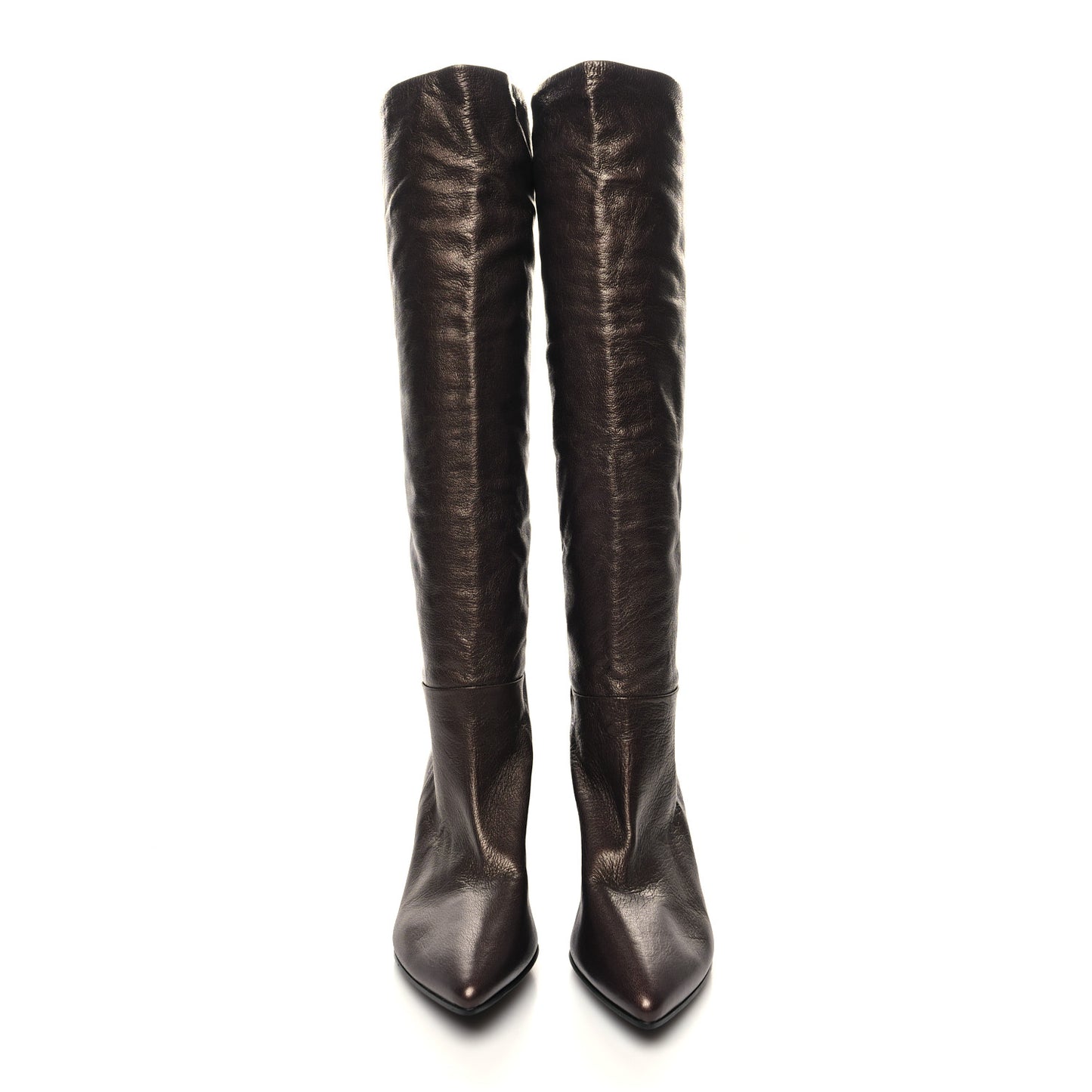 Metallic Calfskin Knee High 105mm Boots 36.5 Bronze