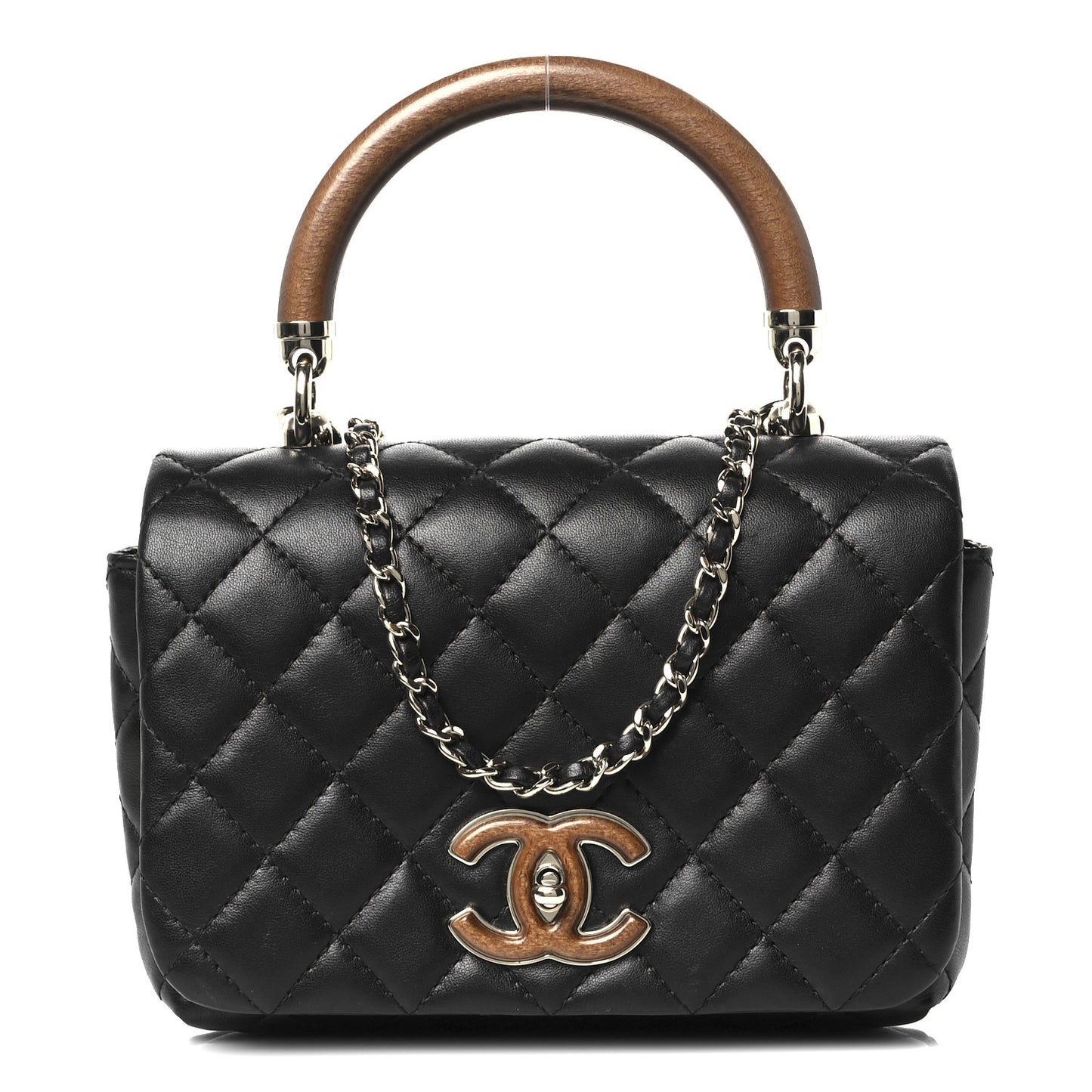 Lambskin Quilted Wood Mini Coco Handle Flap Black