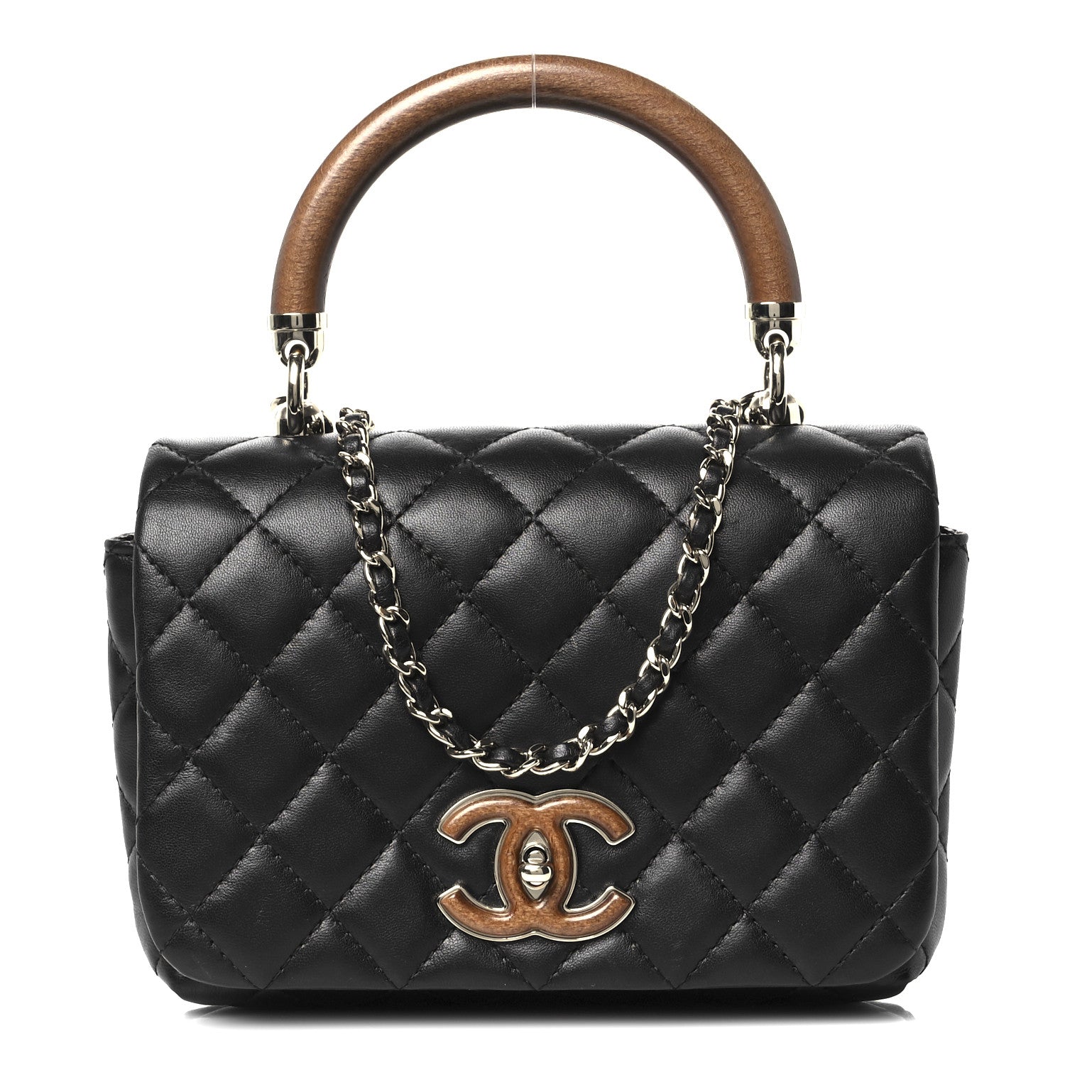 Chanel Lambskin Quilted Wood Mini Coco Handle Flap Black 1 of 12
