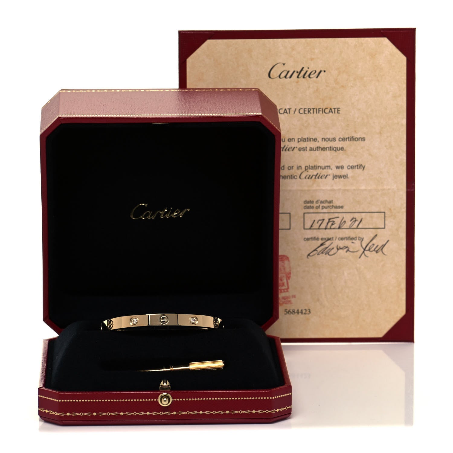 Cartier 18K Yellow Gold 4 Diamond LOVE Bracelet 17 6 of 6
