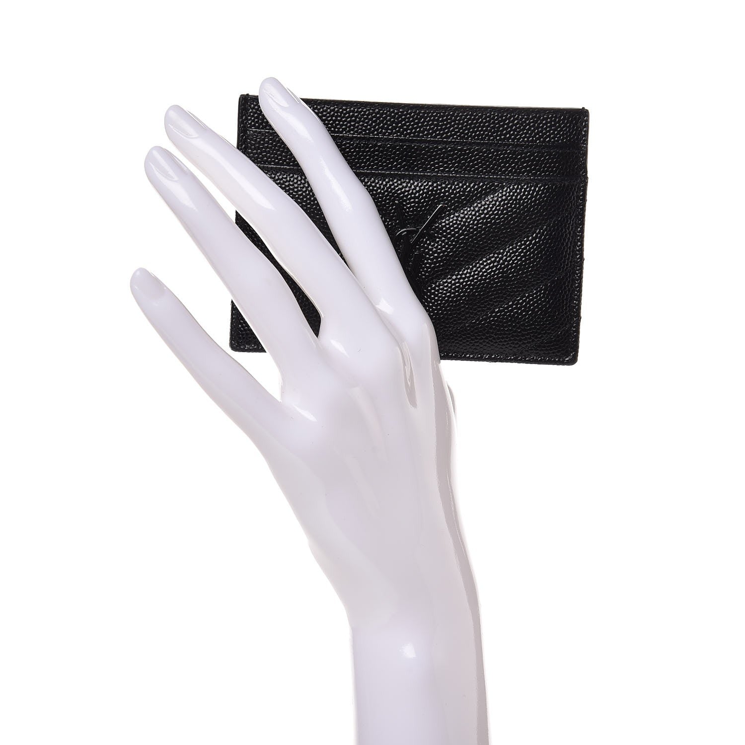 Saint Laurent Grain De Poudre Matelasse Chevron Monogram Credit Card Case Black 2 of 8
