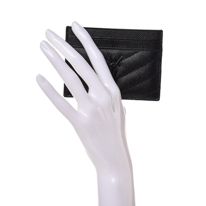 Saint Laurent Grain De Poudre Matelasse Chevron Monogram Credit Card Case Black 2 of 8
