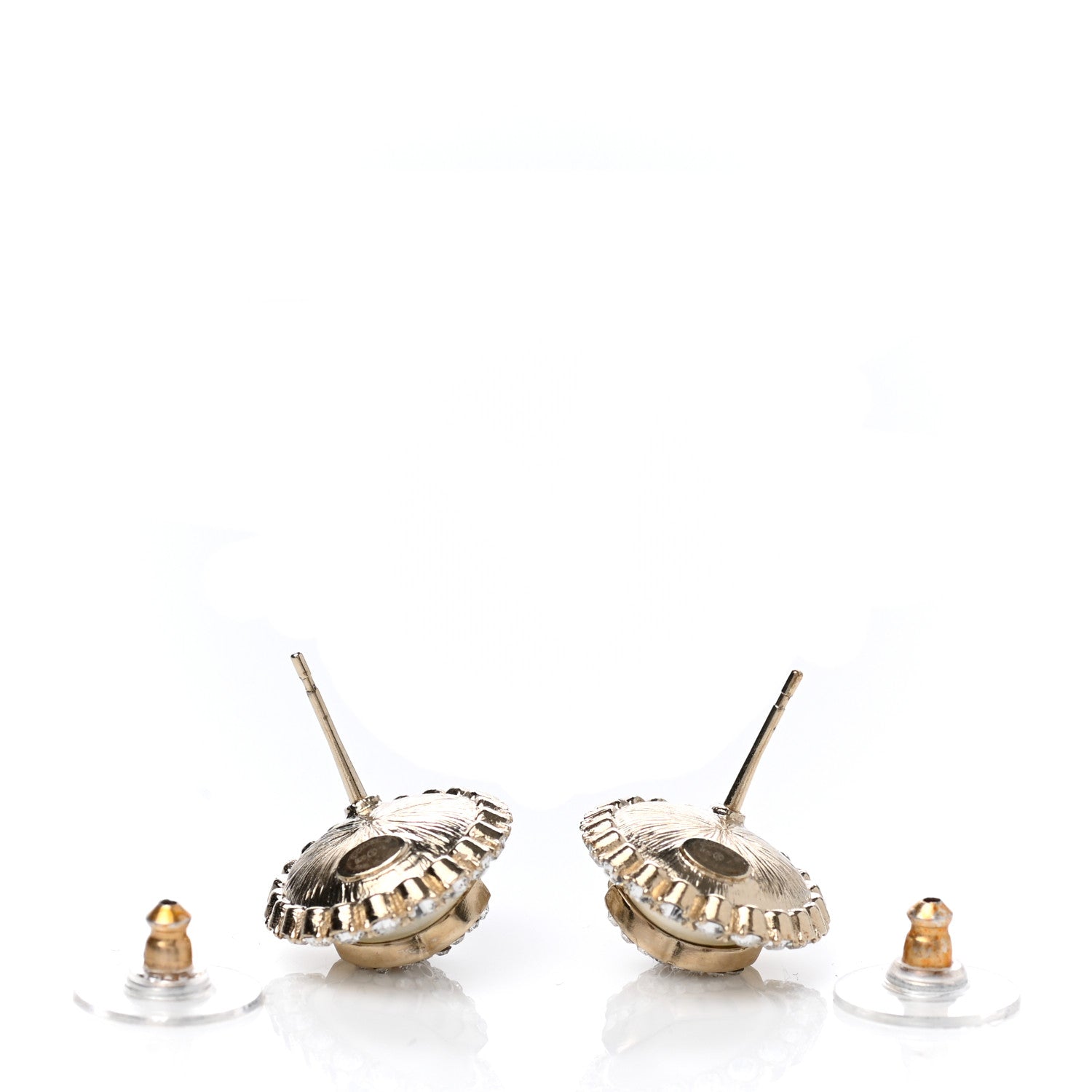 Chanel Pearl Crystal CC Stud Earrings Gold 3 of 5