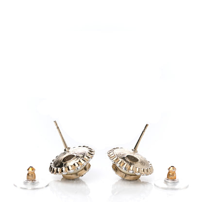 Chanel Pearl Crystal CC Stud Earrings Gold 3 of 5