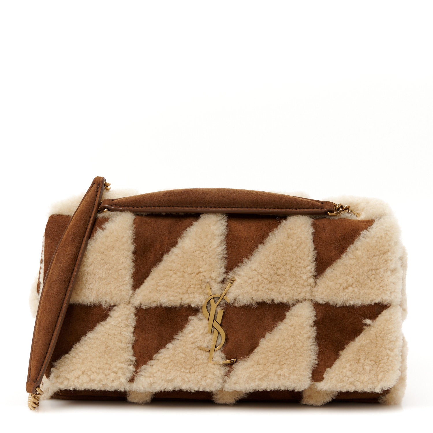 Saint Laurent Suede Shearling Patchwork Monogram Medium Jamie Brown Beige 1 of 11