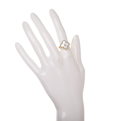 Van Cleef & Arpels 18K Yellow Gold Diamond Mother of Pearl Vintage Alhambra Ring 50 5.25 2 of 6
