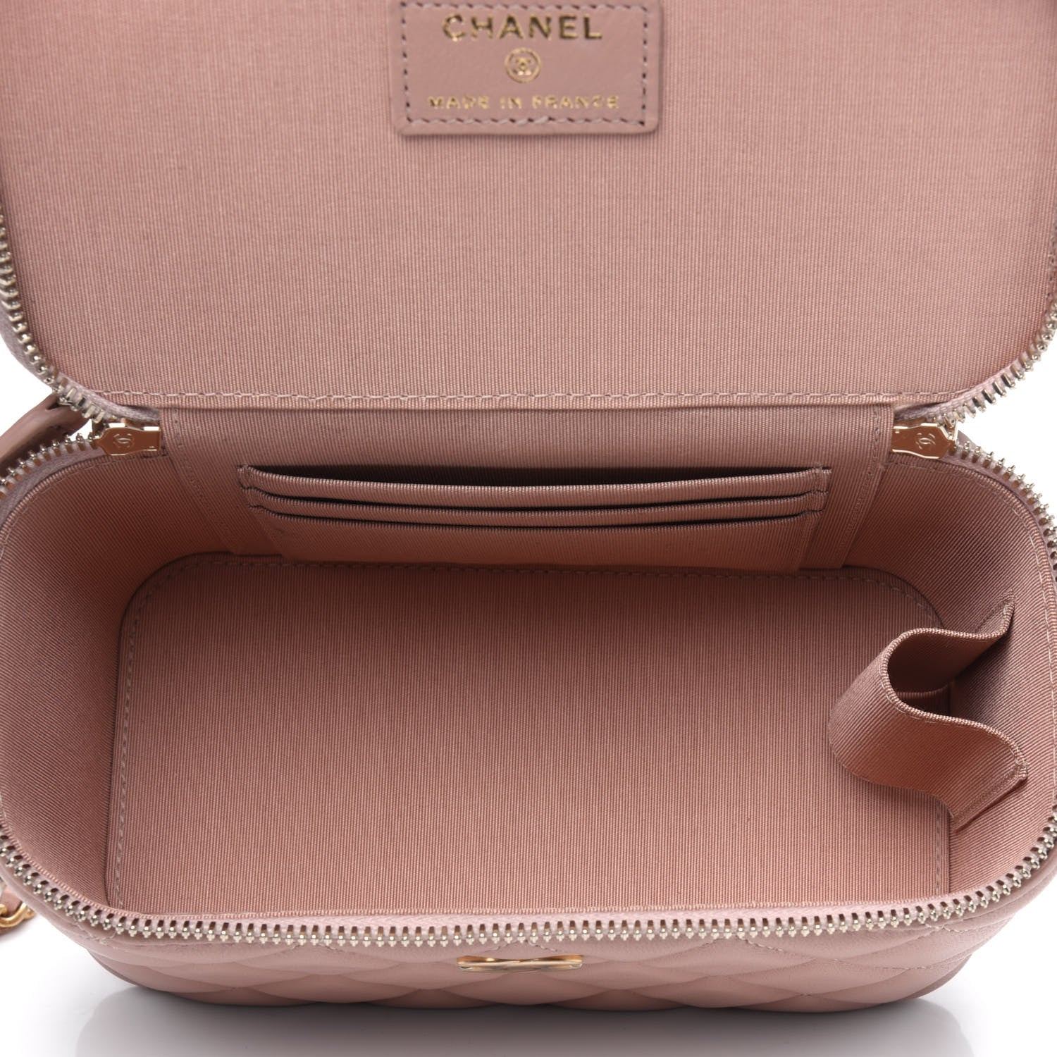 Chanel Lambskin Quilted Small Top Handle Vanity Case With Chain Beige 3 of 4