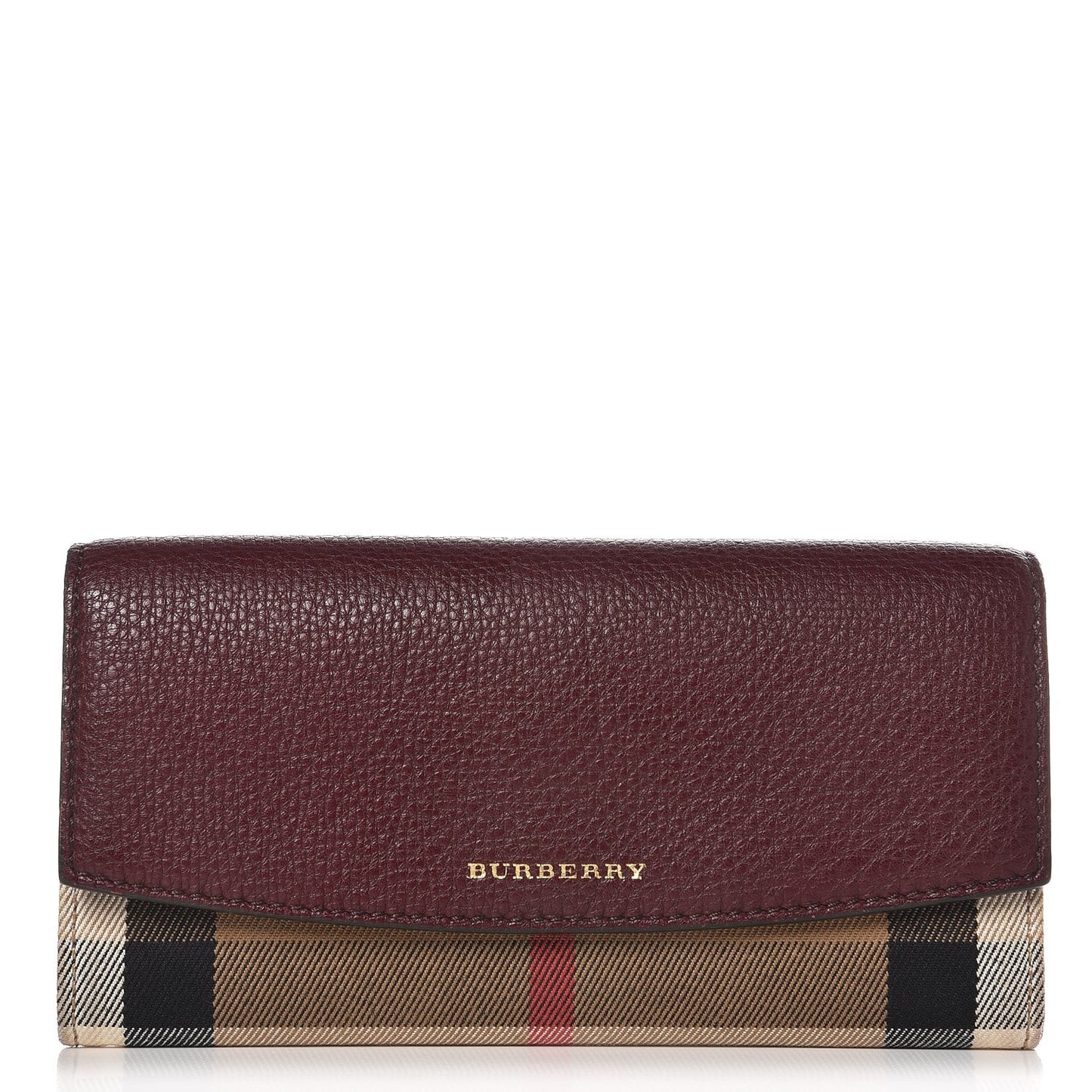 Grainy Calfskin House Check Continental Wallet Mahogany Red