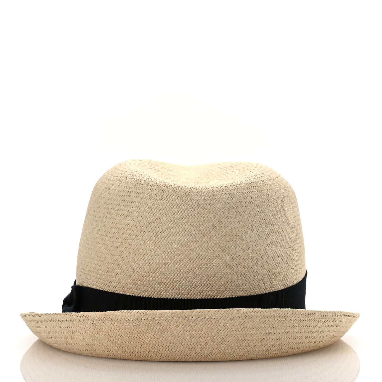 Straw Grosgrain Ribbon Fedora Hat M Beige Black