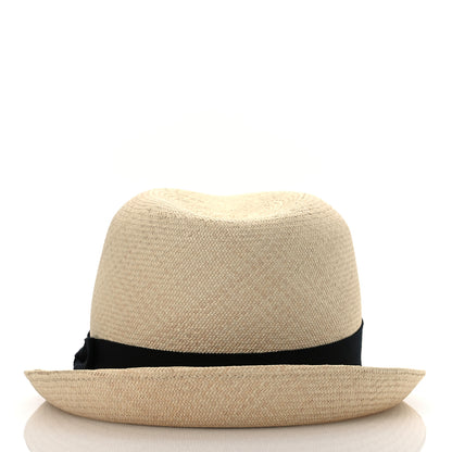 Chanel Straw Grosgrain Ribbon Fedora Hat M Beige Black 6 of 12