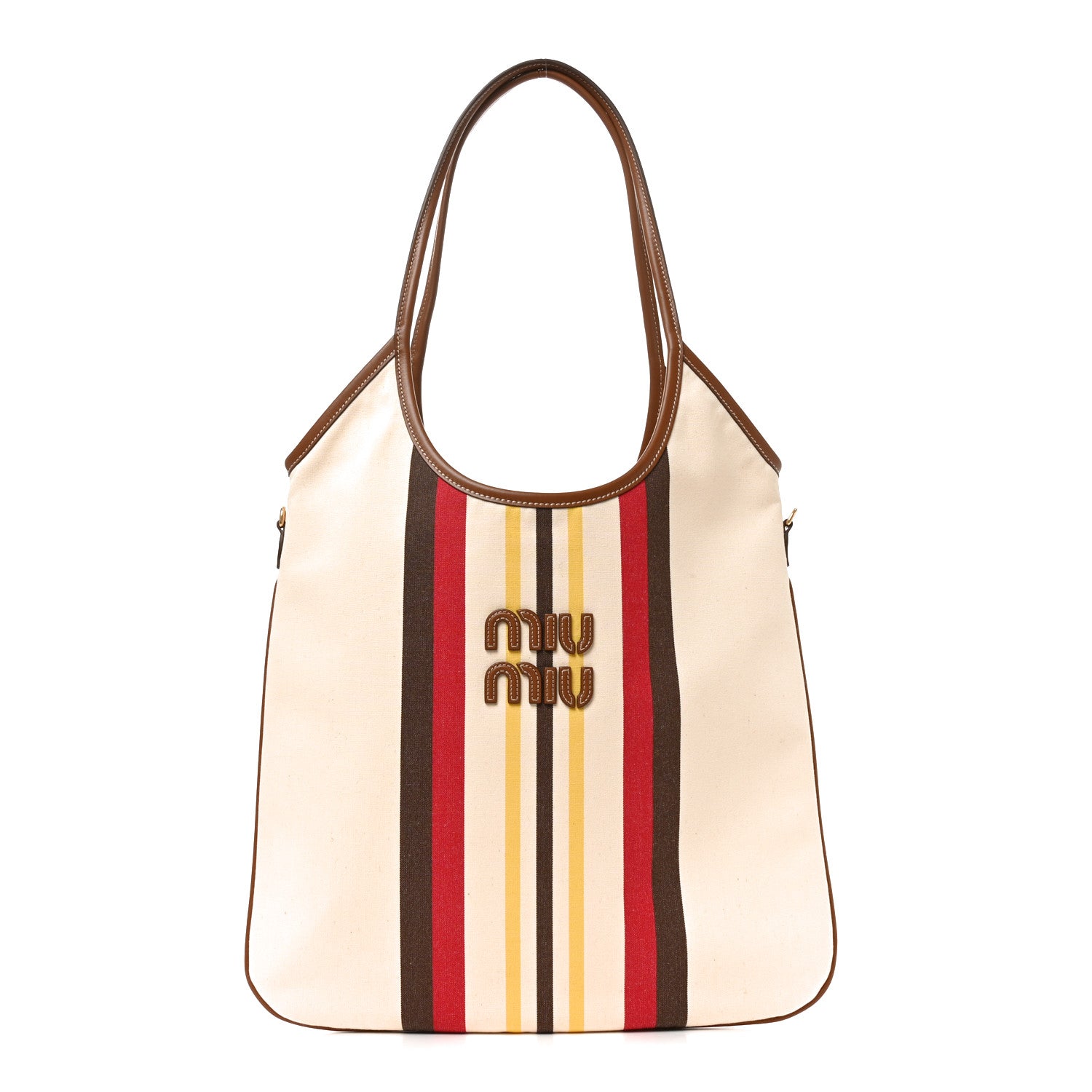 Miu Miu Canvas Calfskin Striped Ivy Beige Naturale Moro 1 of 9