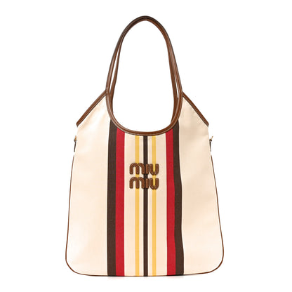 Miu Miu Canvas Calfskin Striped Ivy Beige Naturale Moro 1 of 9