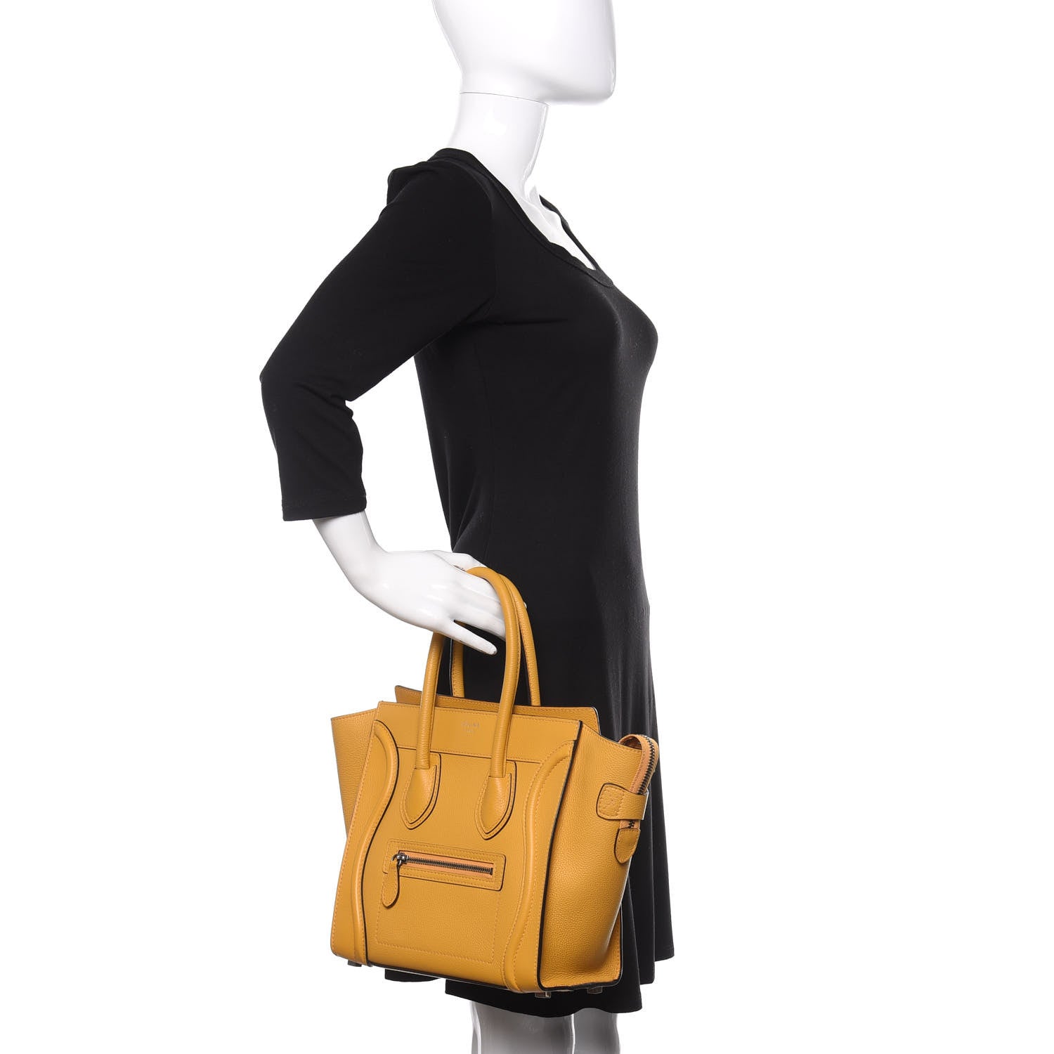 Celine Drummed Calfskin Micro Luggage Ocre 2 of 11