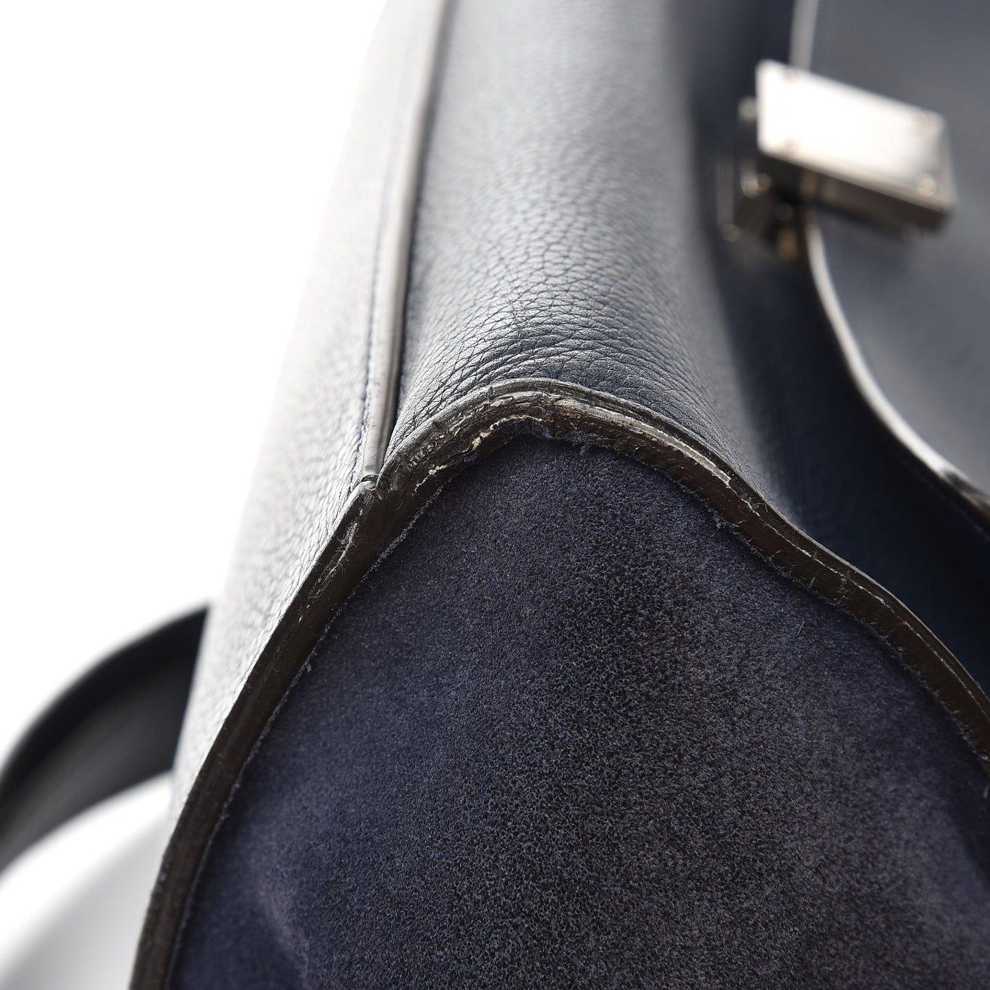 Drummed Calfskin Suede Medium Trapeze Navy