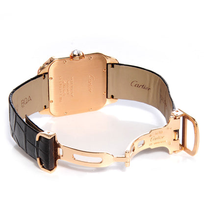 Cartier 18K Pink Gold Alligator Diamond Bezel 30mm Santos Dumont Quartz Watch 2 of 9