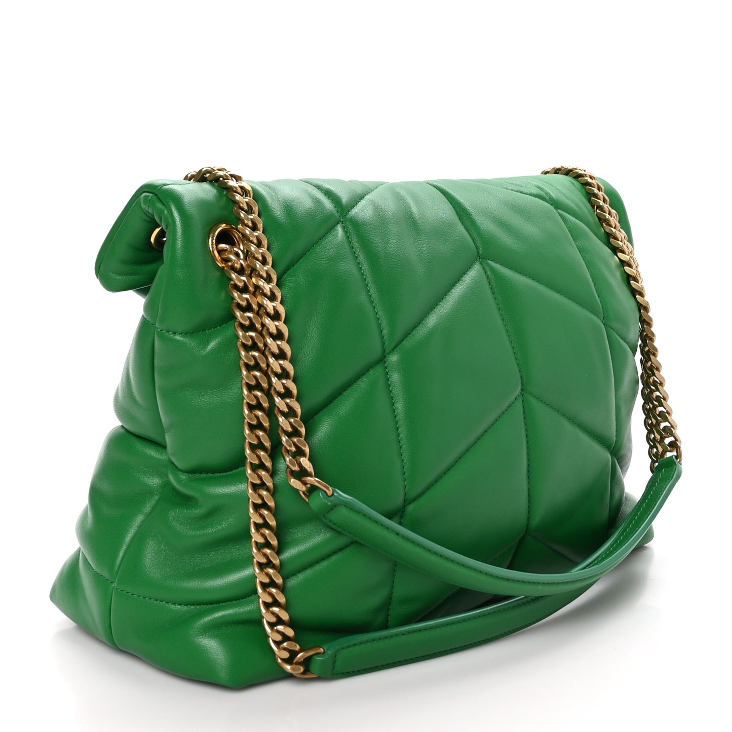 Lambskin Quilted Medium Loulou Puffer Monogram Chain Satchel New Vert Praire