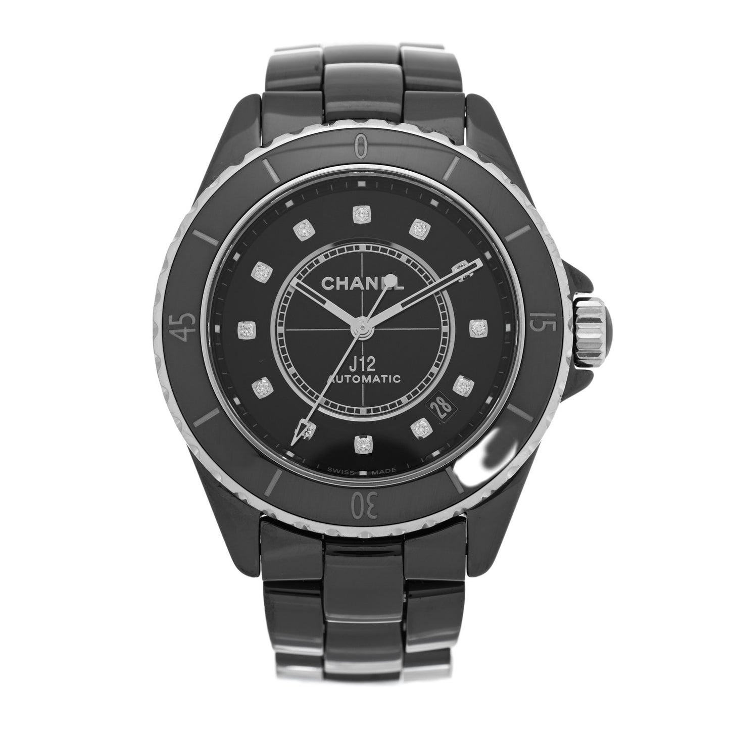 Stainless Steel Ceramic Diamond 38mm J12 Automatic Watch Black