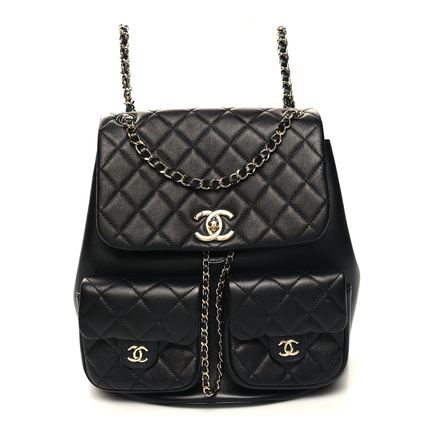 Chanel Calfskin Quilted Large Duma Pockets Drawstring Backpack Black 1 of 10