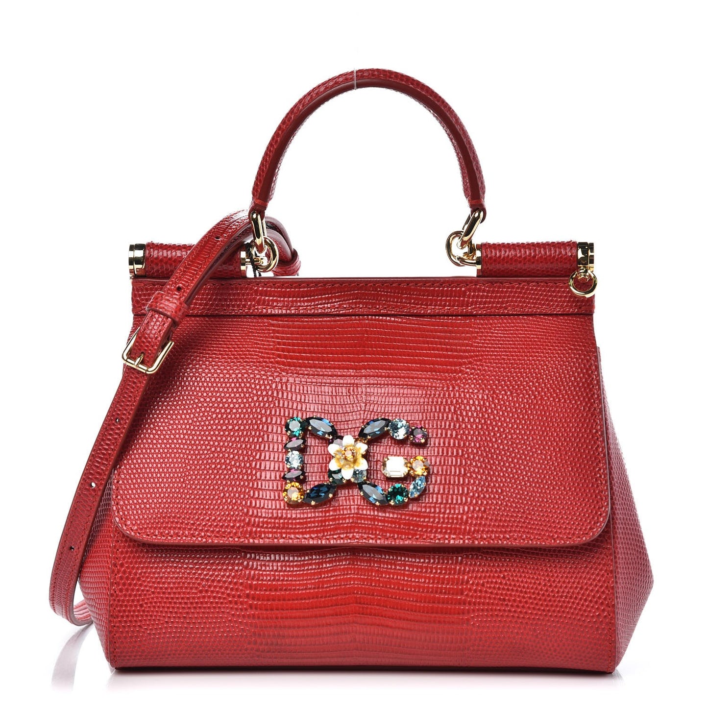 Stampa Iguana Crystal Small Miss Sicily Satchel Rosso