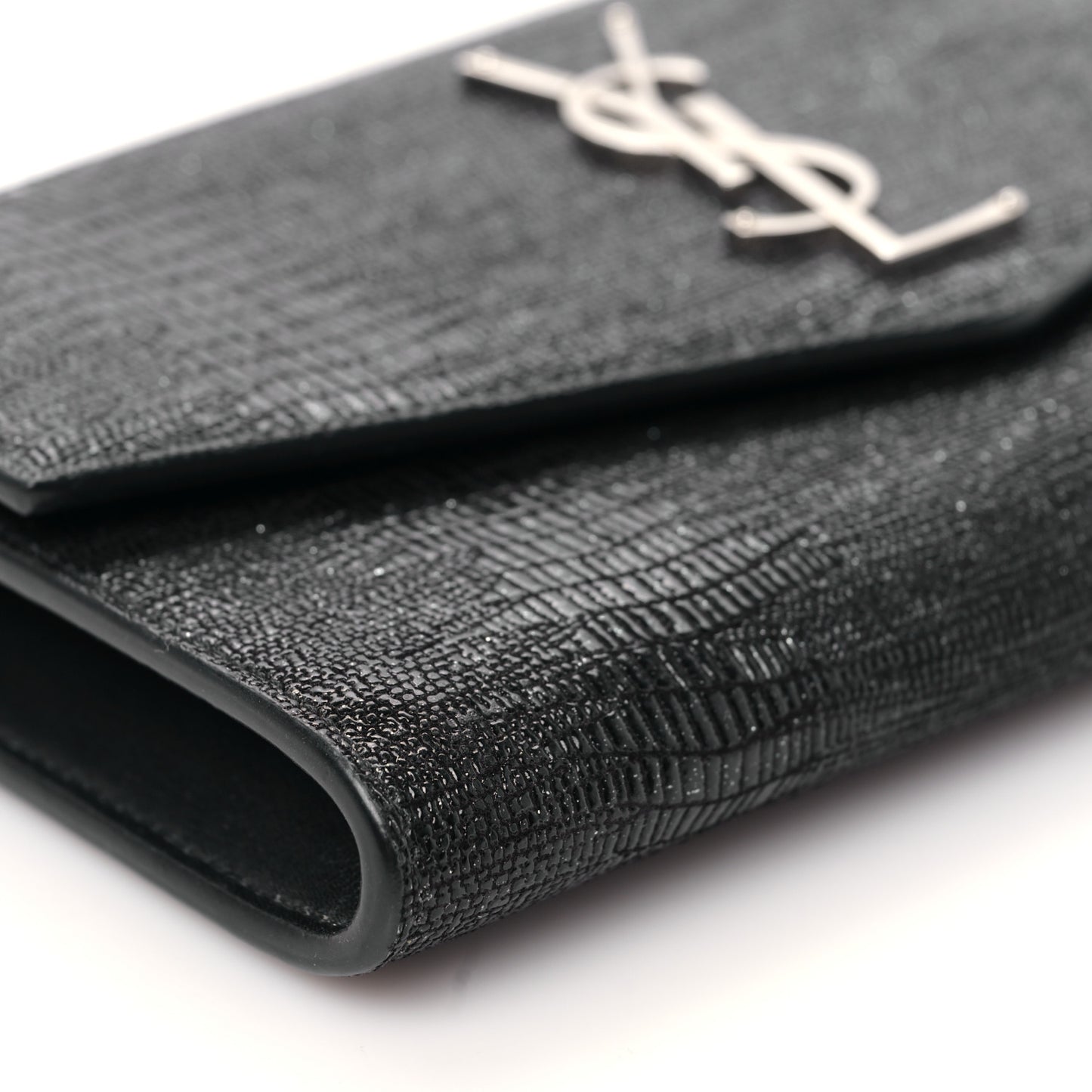 Calfskin Lizard Embossed Monogram Uptown Chain Wallet Black