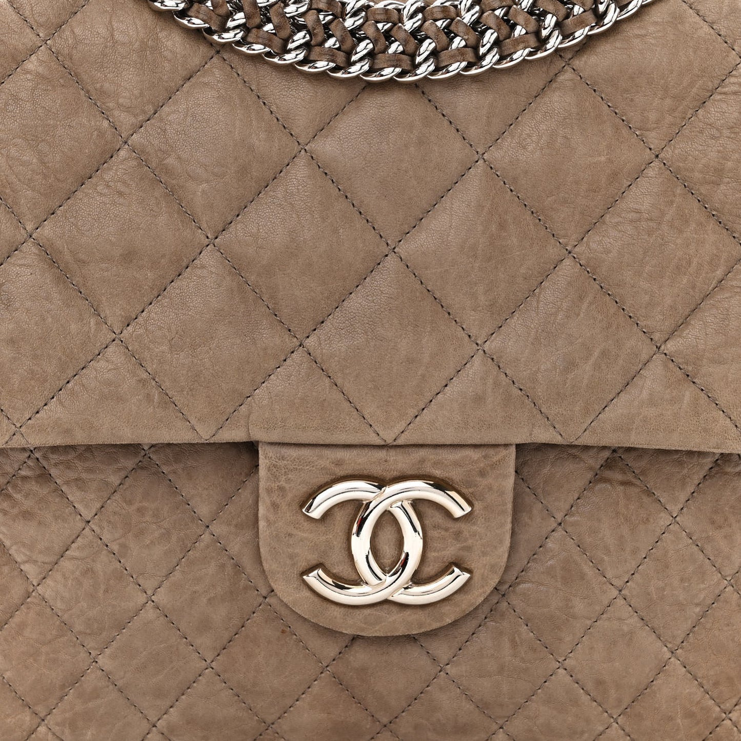 Washed Lambskin Quilted Chain Around Maxi Flap Taupe