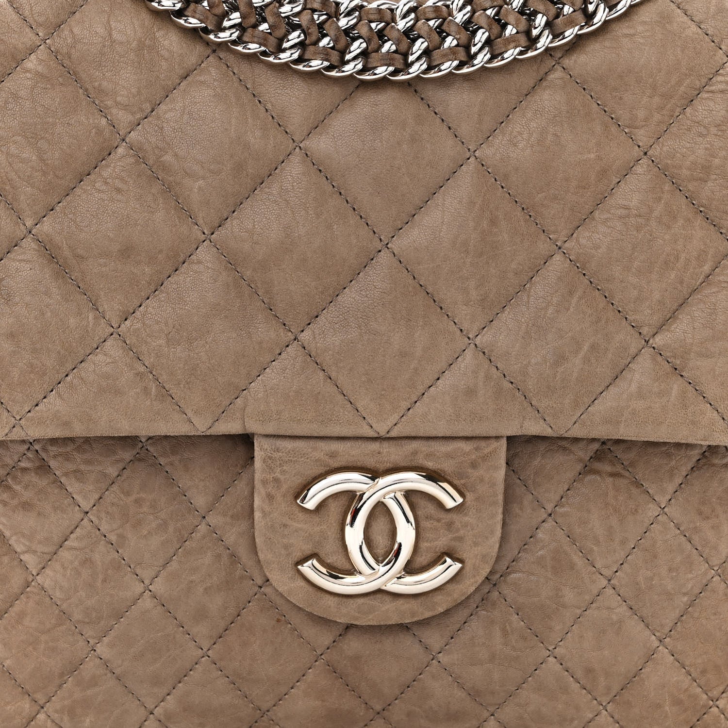 Chanel Washed Lambskin Quilted Chain Around Maxi Flap Taupe 8 of 10