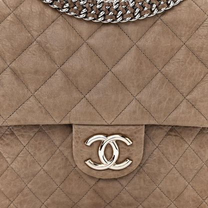 Chanel Washed Lambskin Quilted Chain Around Maxi Flap Taupe 8 of 10