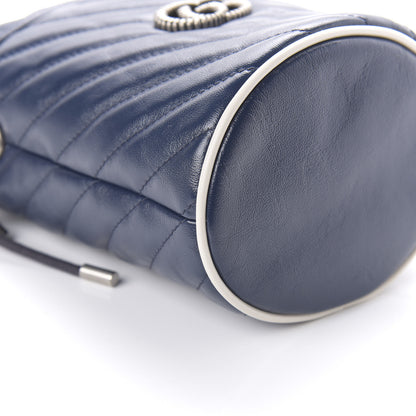 Gucci Vintage Effect Calfskin Matelasse Diagonal Mini Torchon GG Marmont 2.0 Bucket Bag Blue Agata Mystic White 6 of 11