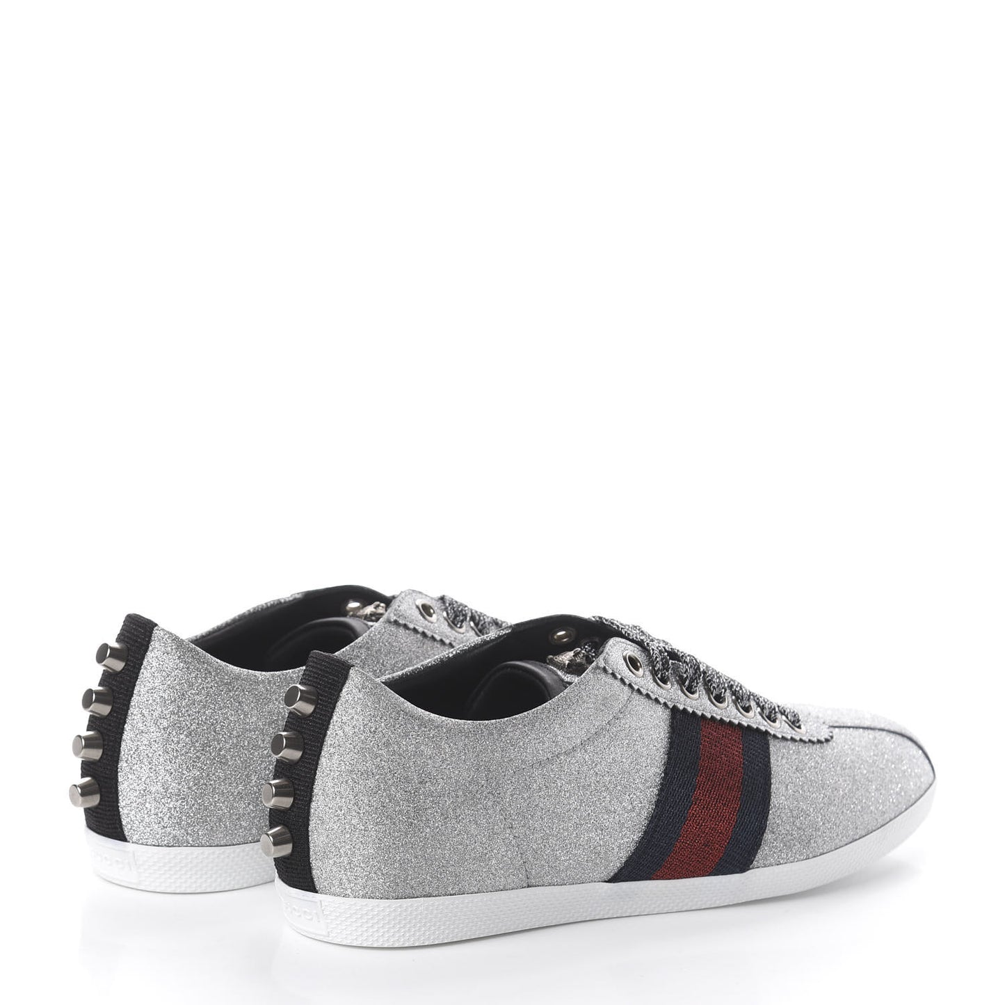 Glitter Fabric Studded Web Womens Sneakers 36.5 Silver