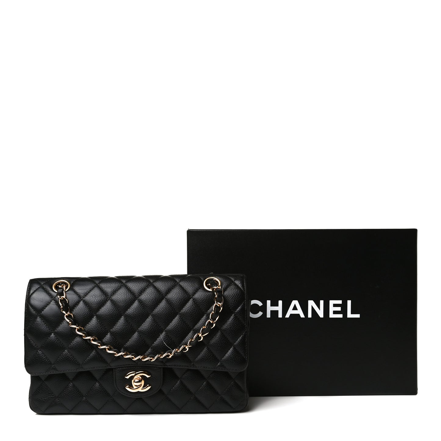 Caviar Quilted Medium Double Flap Black