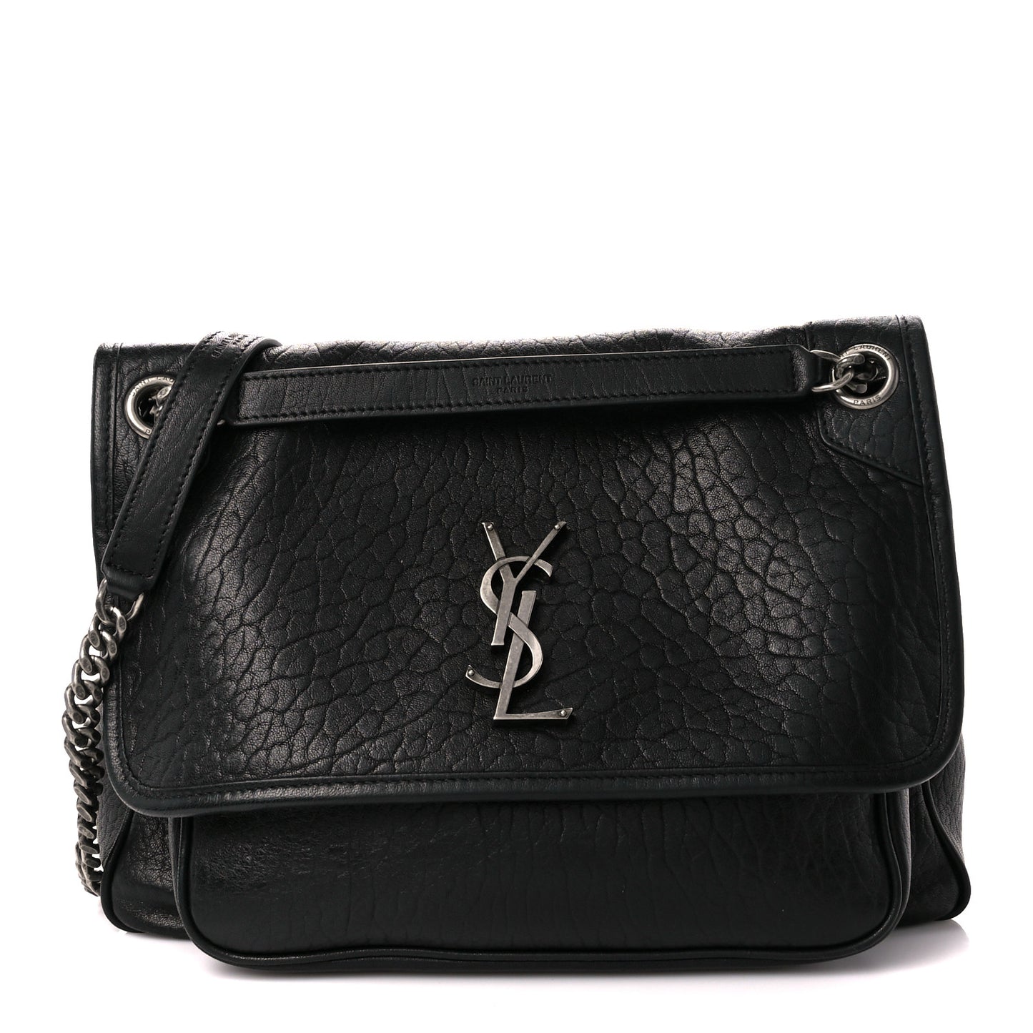 Grained Lambskin Monogram Medium Niki Chain Satchel Black
