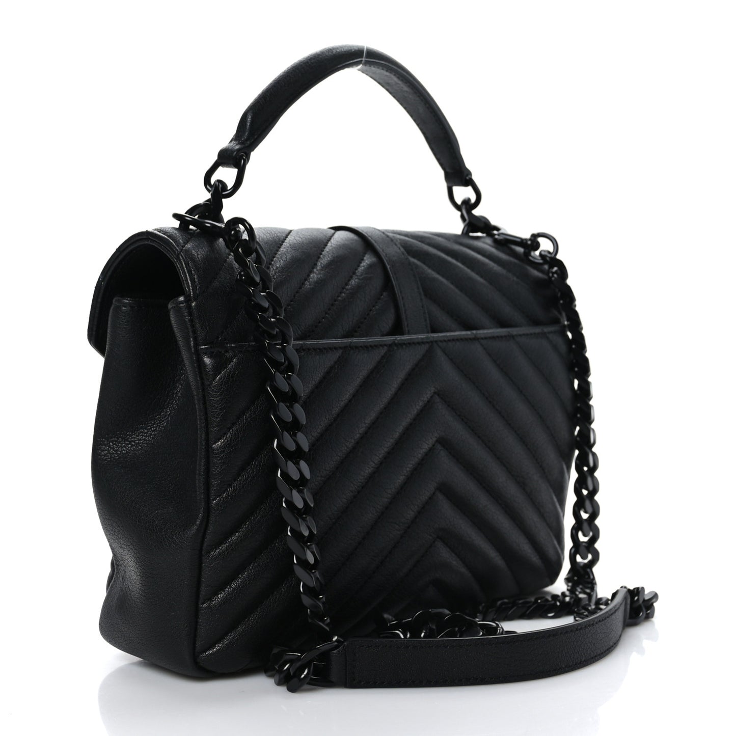 Sheepskin Matelasse Chevron Monogram Monochrome Medium College Bag Black