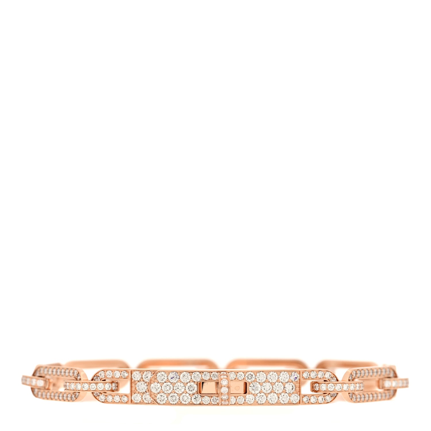 Hermes 18K Rose Gold Diamond Full Pave PM Kelly Chaine Bracelet SH 1 of 4