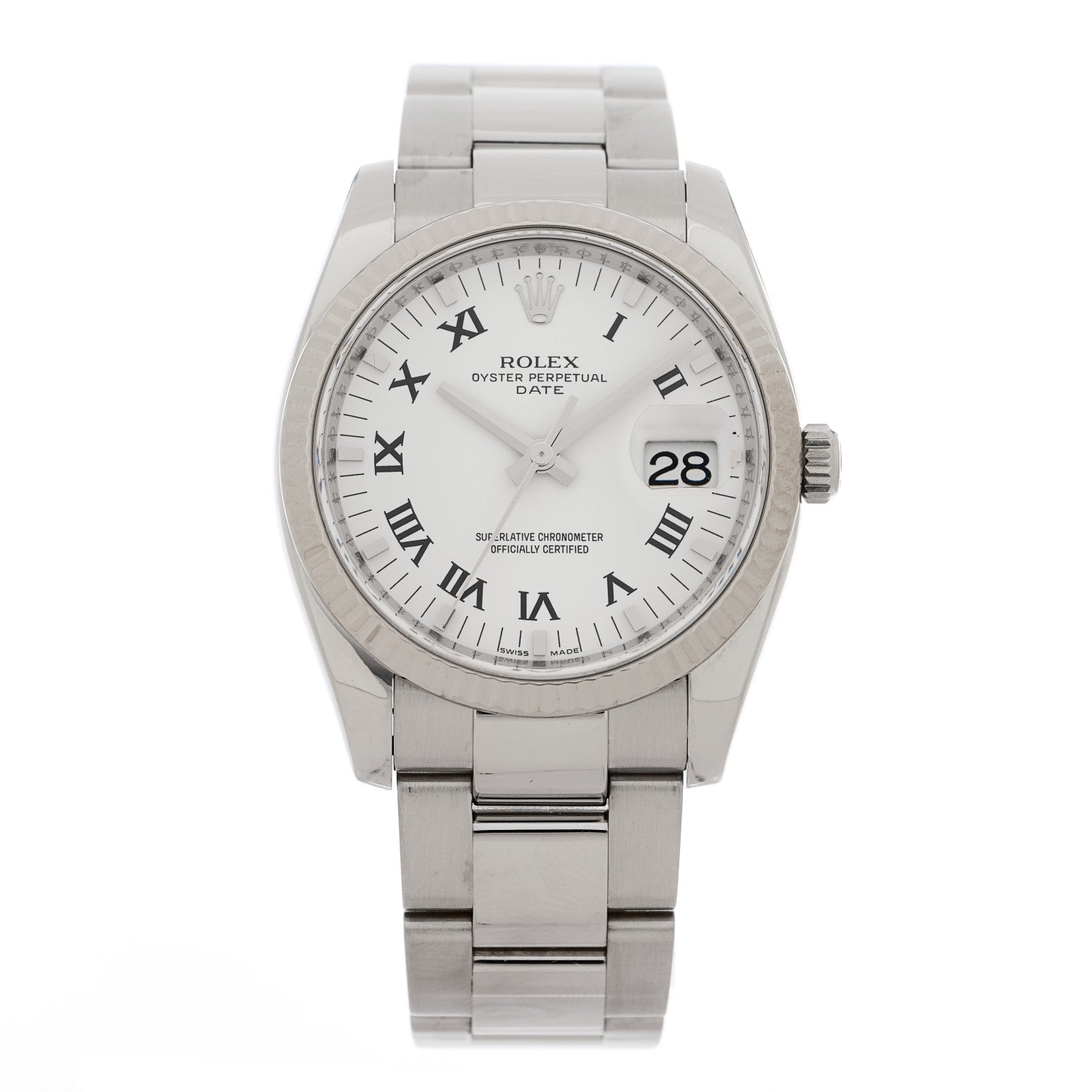Rolex Stainless Steel 18K White Gold Diamond 34mm Oyster Perpetual Date Watch White Roman 115234 1 of 4