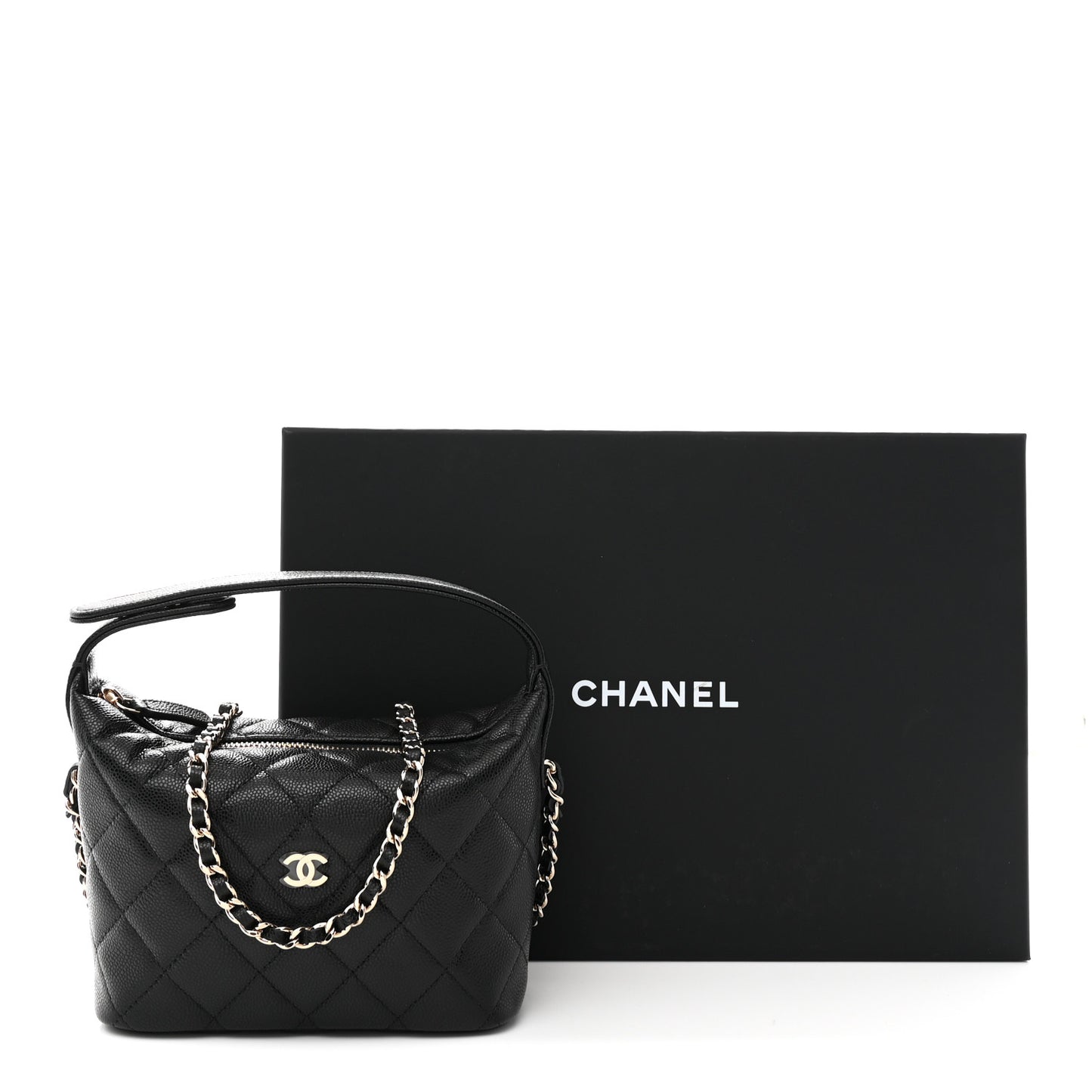 Caviar Quilted Hobo Clutch With Chain Black