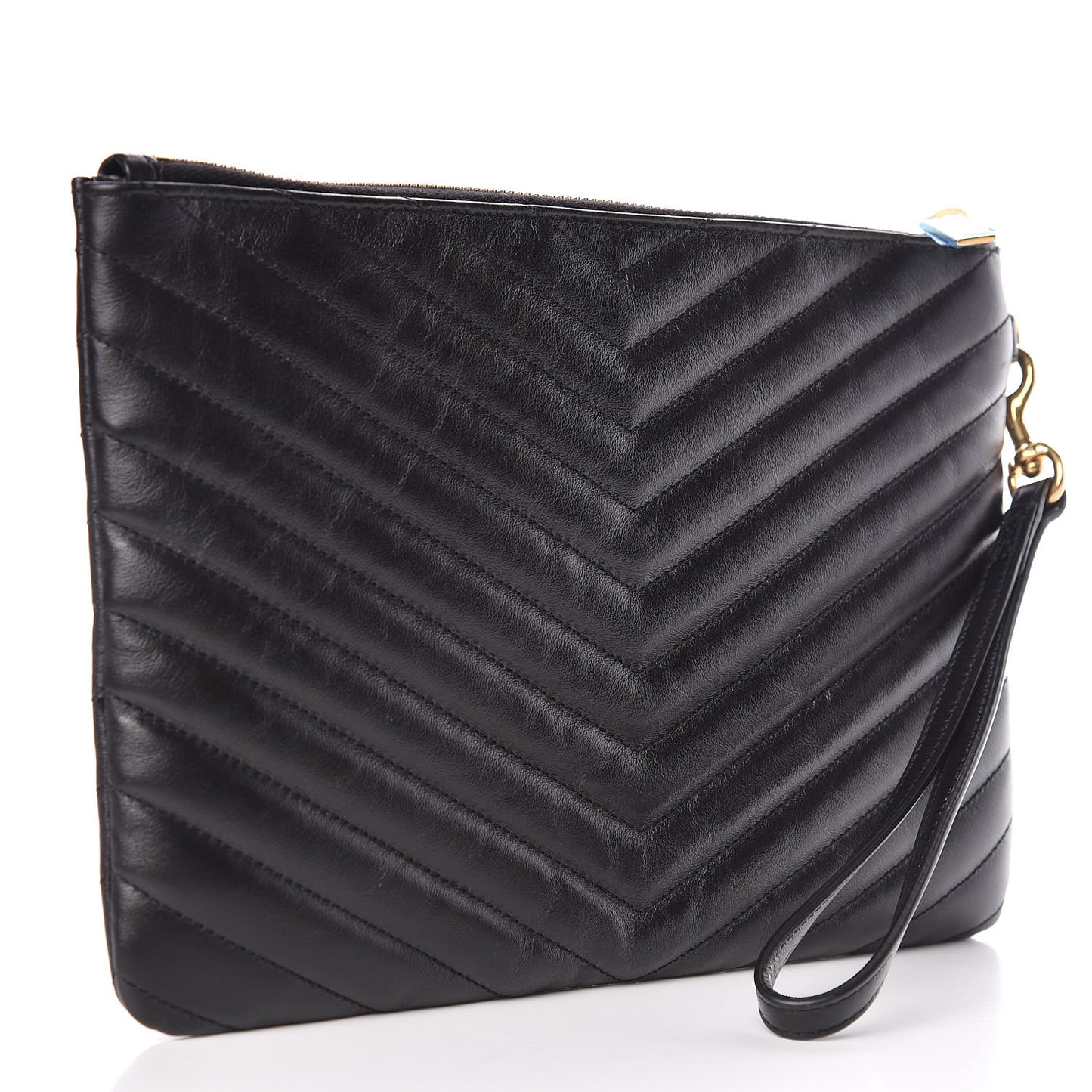 Calfskin Matelasse Chevron Monogram A5 Wristlet Black