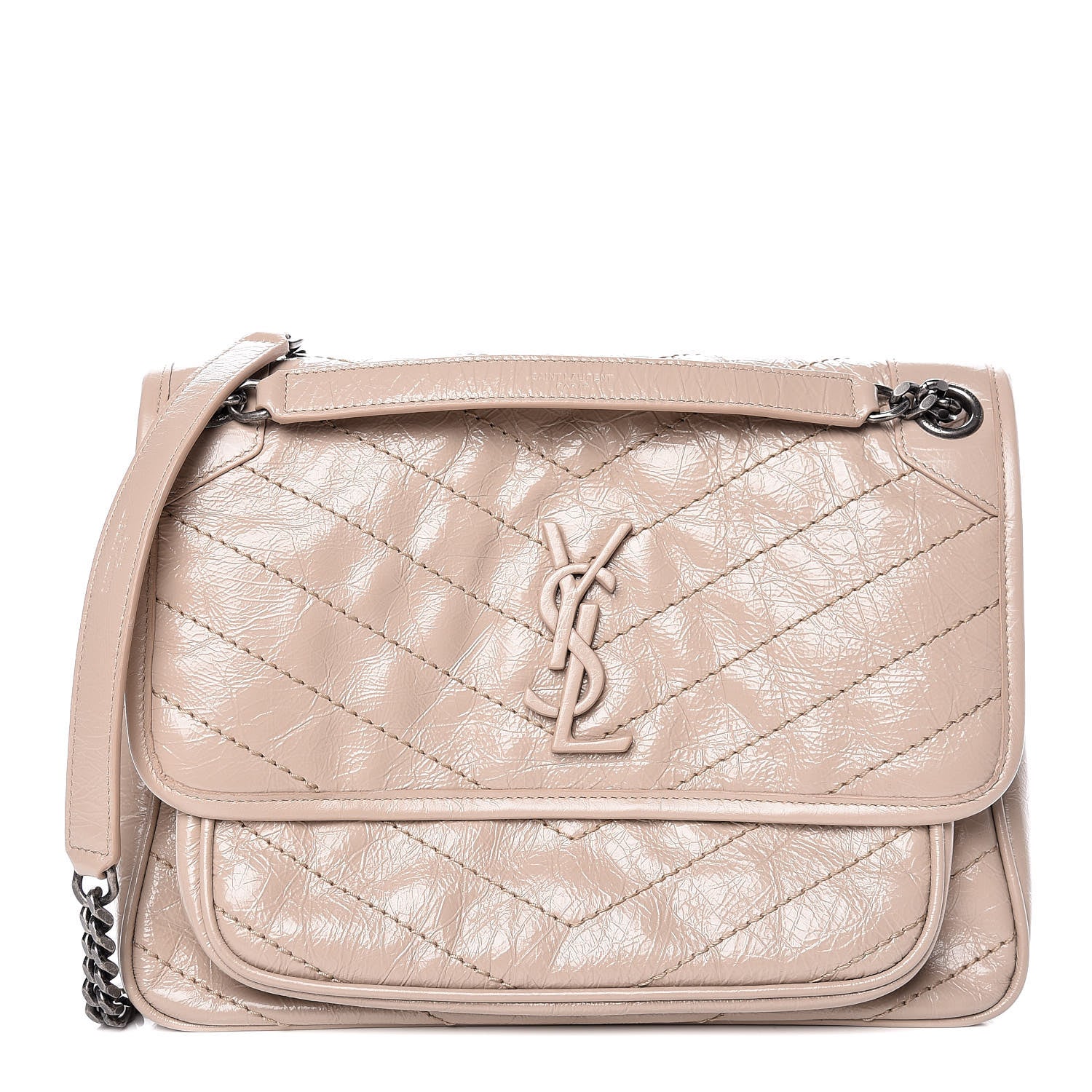 Saint Laurent Crinkled Calfskin Matelasse Monogram Medium Niki Chain Satchel Light Natural 1 of 11