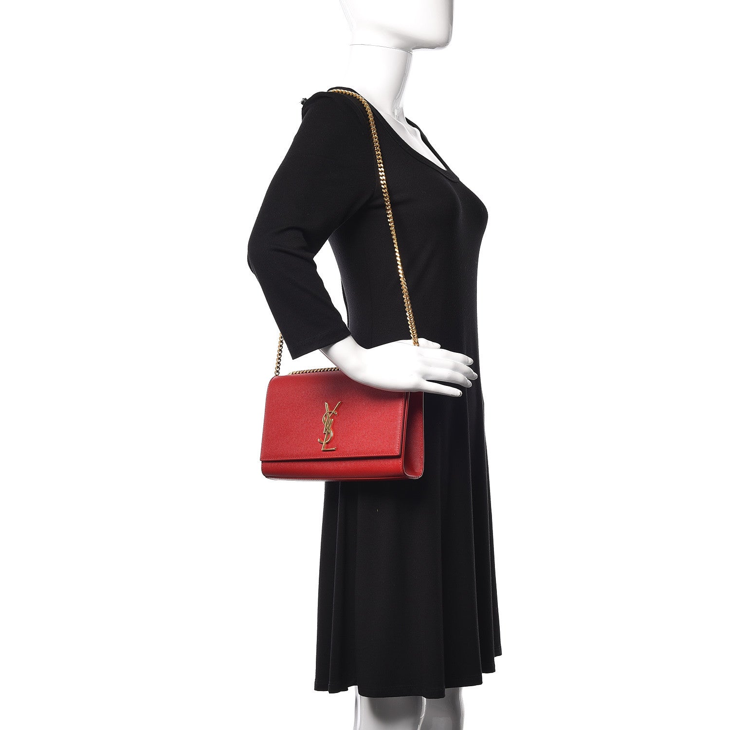 Saint Laurent Grain De Poudre Medium Monogram Kate Satchel Red 2 of 9