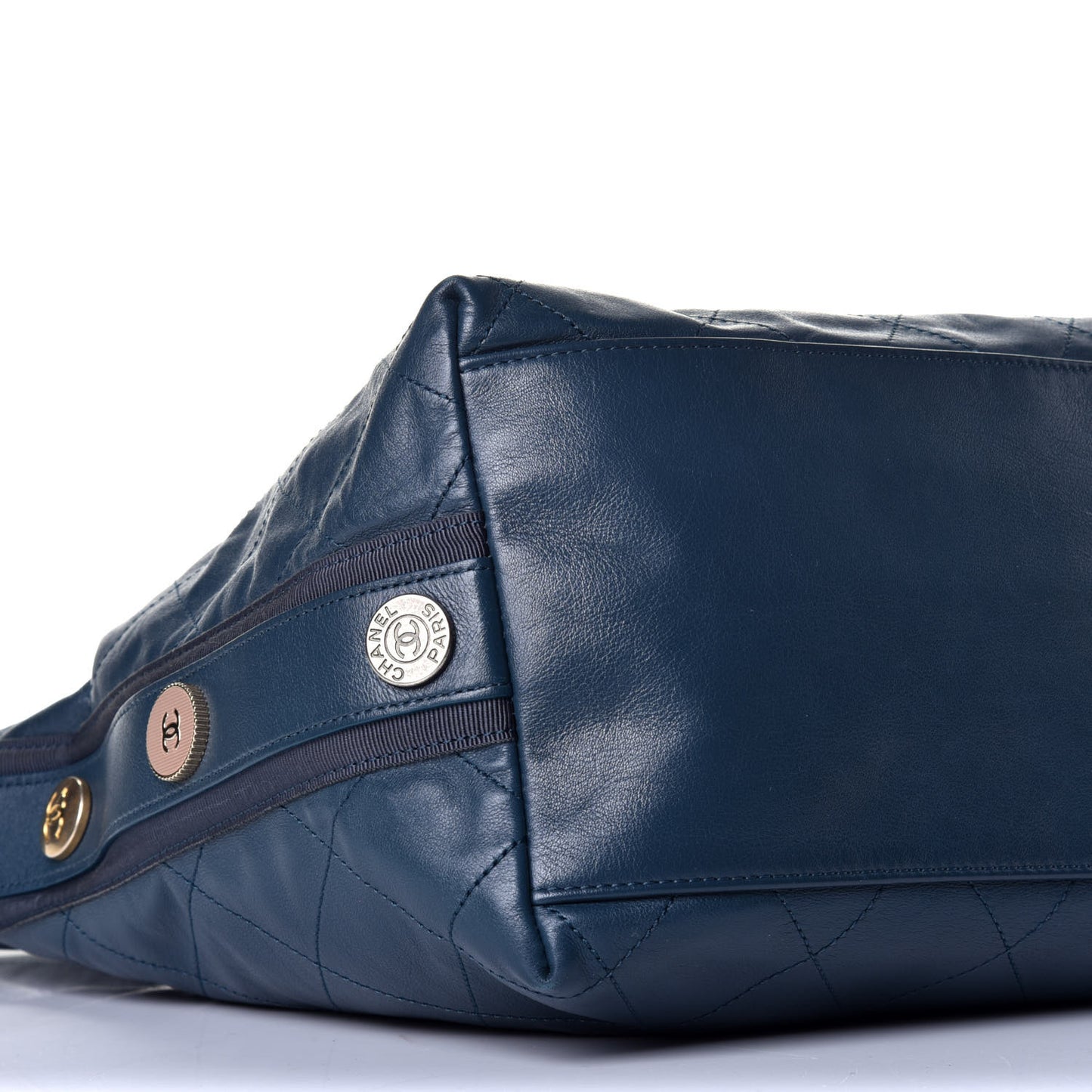 Calfskin Stitched Large Button Up Hobo Dark Blue