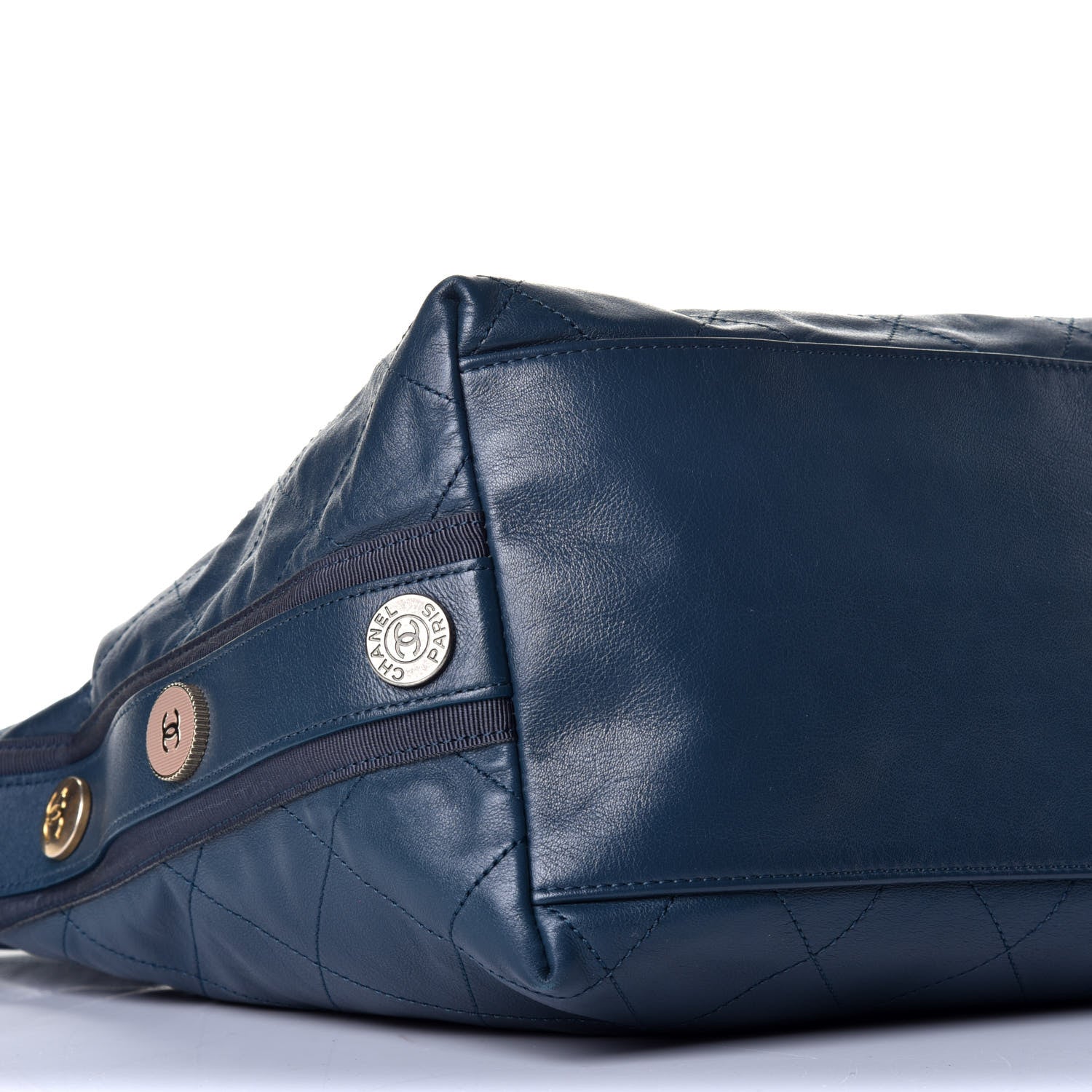 Chanel Calfskin Stitched Large Button Up Hobo Dark Blue 8 of 9