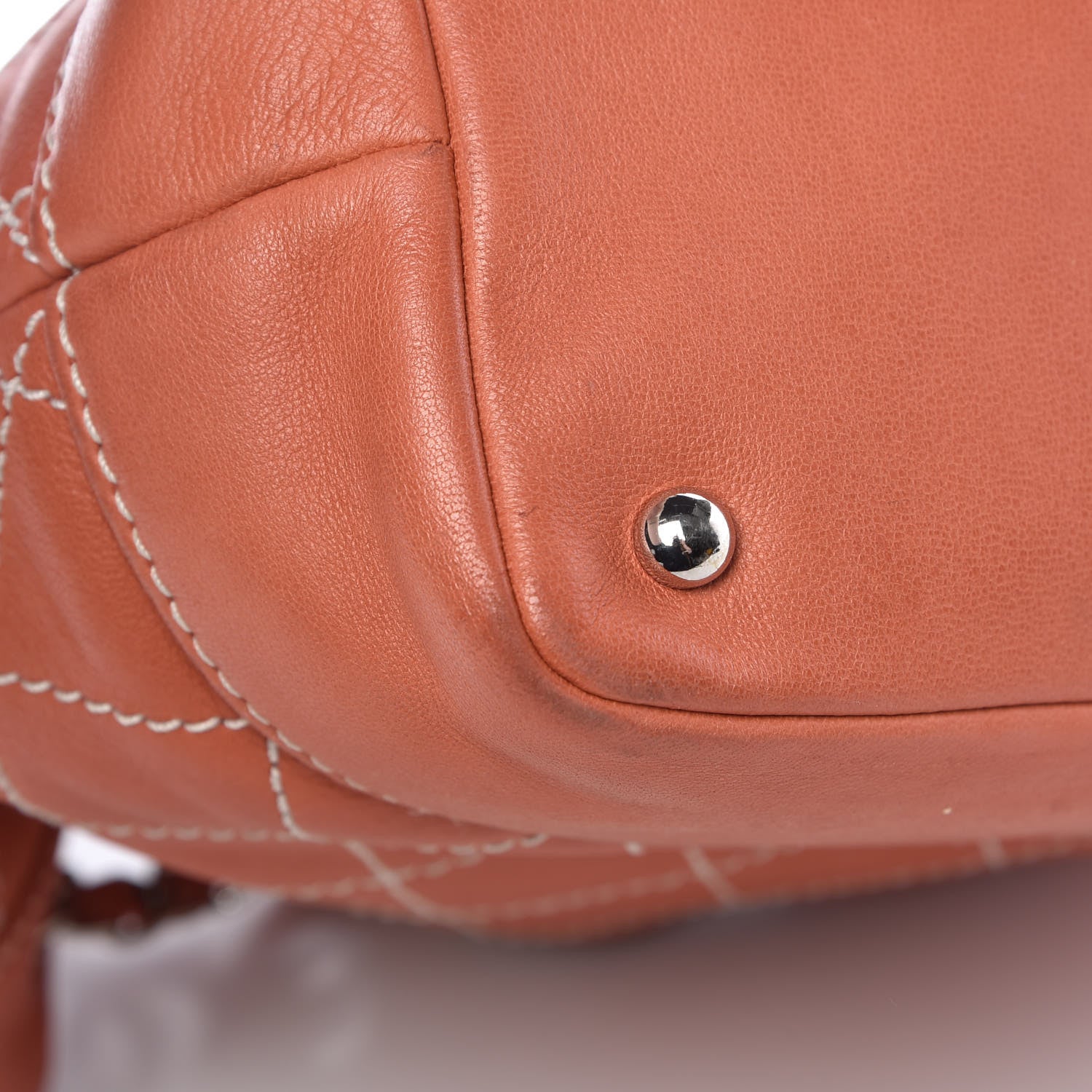 Chanel Lambskin Contrast Stitch Small Drawstring Tote Coral 11 of 17