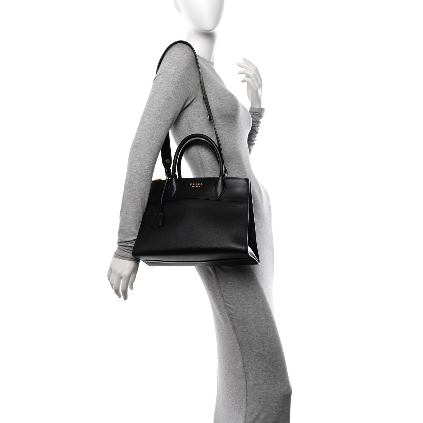 Saffiano City Calfskin Small Paradigme Bag Black