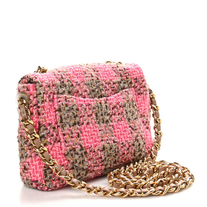 Chanel Wool Tweed Quilted Small Elegant Chain Flap Pink Brown 3 of 10