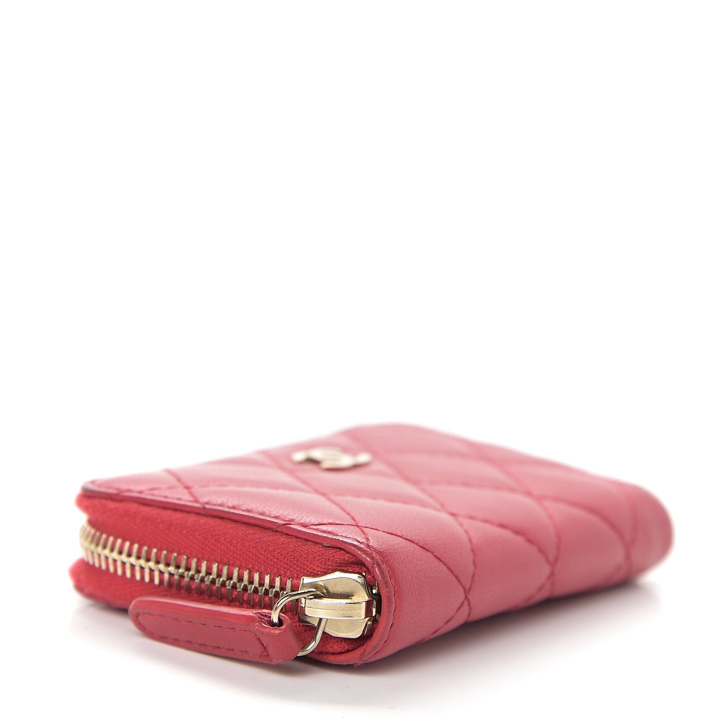 Lambskin Quilted Zip Around Coin Purse Wallet Dark Pink